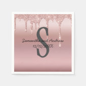 モノグラムバラ金ゴールドドリップグリッター赤面ピンクトレンディー スタンダードカクテルナプキン (正面)