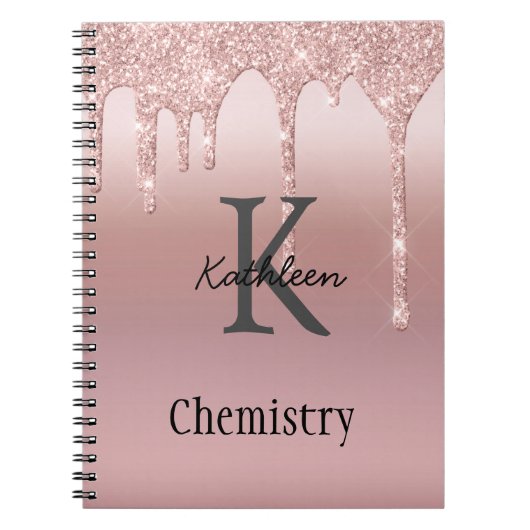 モノグラムバラ金ゴールドドリップグリッター赤面ピンクトレンディー ノートブック (正面)