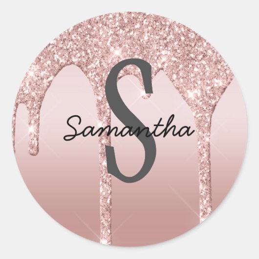 モノグラムバラ金ゴールドドリップグリッター赤面ピンクトレンディー ラウンドシール (正面)