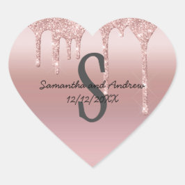 モノグラムバラ金ゴールドドリップグリッター赤面ピンク結婚ズ ハートシール
