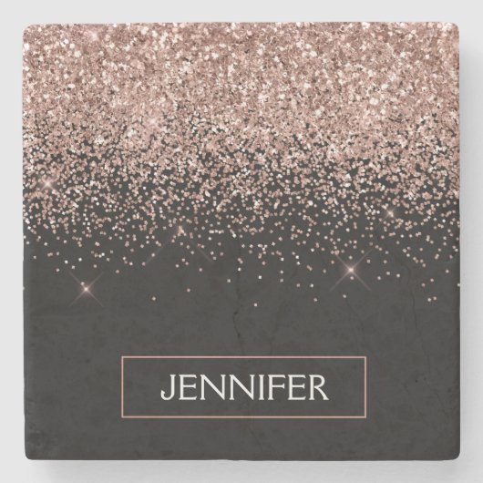 モノグラムバラ金ゴールドピンクブラックグリッター ストーンコースター (正面)