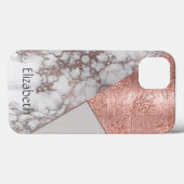 モノグラムバラ金ゴールド大理石ホワイトグレージオメトリック Case-Mate iPhoneケース (裏面 (横))