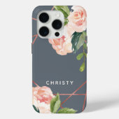 モノグラムバラ金ゴールド水彩フローラダスティブルー Case-Mate iPhoneケース (裏面)