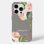 モノグラムバラ金ゴールド水彩フローラ暖灰色 Case-Mate iPhoneケース (裏面)