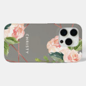 モノグラムバラ金ゴールド水彩フローラ暖灰色 Case-Mate iPhoneケース (裏面 (横))