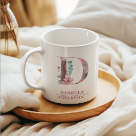 モノグラムバラ金ゴールド水彩花文字D コーヒーマグカップ