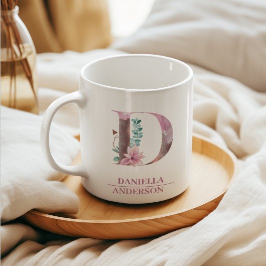 モノグラムバラ金ゴールド水彩花文字D コーヒーマグカップ