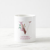 モノグラムバラ金ゴールド水彩花文字V コーヒーマグカップ (中央)