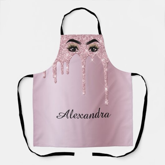 モノグラムバラ金ゴールド滴下グリッターメタリック名 エプロン (正面)