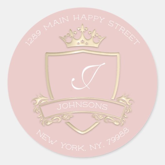 モノグラムバラ金ゴールド王室のクラウンRSVP差出人住所 ラウンドシール (正面)