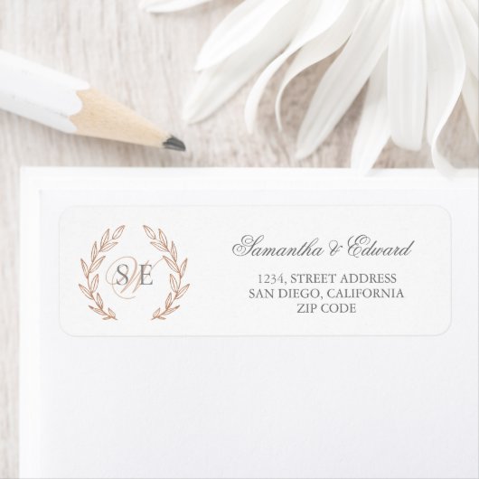 モノグラムバラ金ゴールド結婚リース差出人住所 ラベル (インサイチュ)