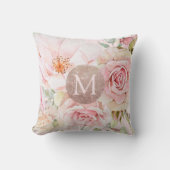 モノグラムバラ金ゴールド赤面ピンクウォーター色フローラ クッション (正面)