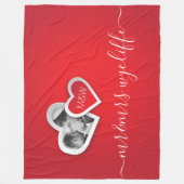 モノグラムバレンタイン紙切り出しハートユアフォト フリースブランケット (正面)