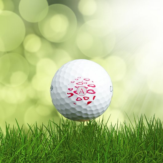 モノグラムバレンタイン赤いハート パーソナライズされた ゴルフボール