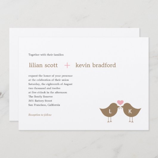 モノグラムバーズ結婚式招待状ラテ 招待状 (正面/裏面)