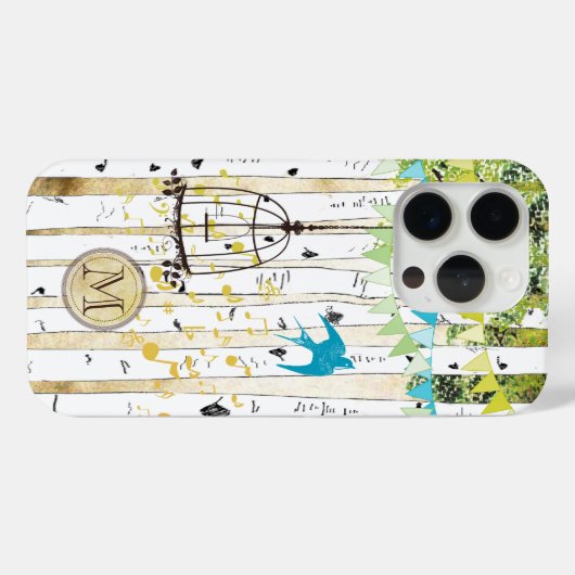 モノグラムバードケージかわいい鳥の樺の木ツリーiPhoneケース Case-Mate iPhoneケース (裏面 (横))