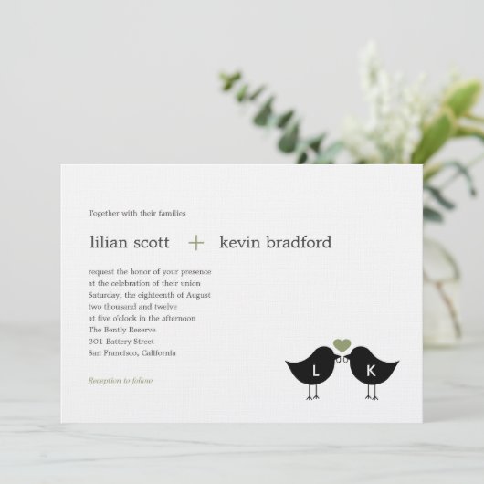 モノグラムバード結婚式招待状 – セージ 招待状 (スタンド正面)