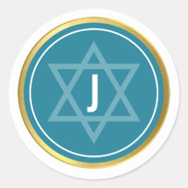 モノグラムバー（ユダヤ教の）バル・ミツバーモダンティール（緑がかった色）ブルー金ゴールド ラウンドシール