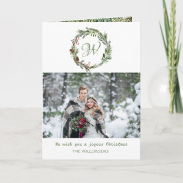 モノグラムパインリースクリスマスフォトホリデーカード シーズンカード