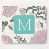 モノグラムパステルカラフルフローラ縁どと青。 マウスパッド (正面)