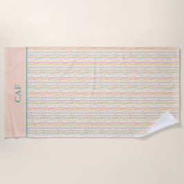 モノグラムパステルストライプティール(緑がかった色)とフラワーピンク ビーチタオル