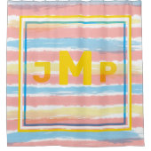 モノグラムパステルピンクブルーイエローストライプズ シャワーカーテン (正面)