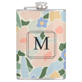 モノグラムパステルピンクライトブルーフラワーパターン フラスク