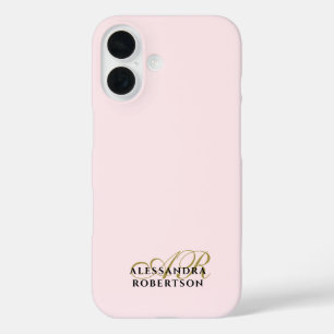 モノグラムパステルピンク金ゴールドブラックミニマルスタイリッシュリスト iPhone 16ケース