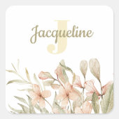 モノグラムパステルベビーピンクスカイベビー花デザイン スクエアシール (正面)