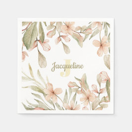 モノグラムパステルベビーピンクスカイベビー花デザイン スタンダードカクテルナプキン