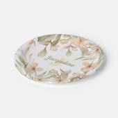 モノグラムパステルベビーピンクスカイベビー花デザイン ペーパープレート (アングル)