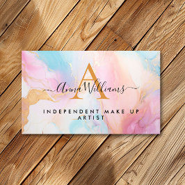 モノグラムパステルレインボー&金ゴールドモダン大理石 名刺