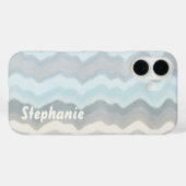 モノグラムパステル波ストライプの青ティール(緑がかった色)グレーベージュ Case-Mate iPhoneケース (裏面 (横))