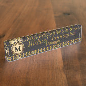 、モノグラムパターン名札個人化して下さい デスクネームプレート (側面)