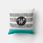 モノグラムパターン白黒及びターコイズボホ クッション (裏面)