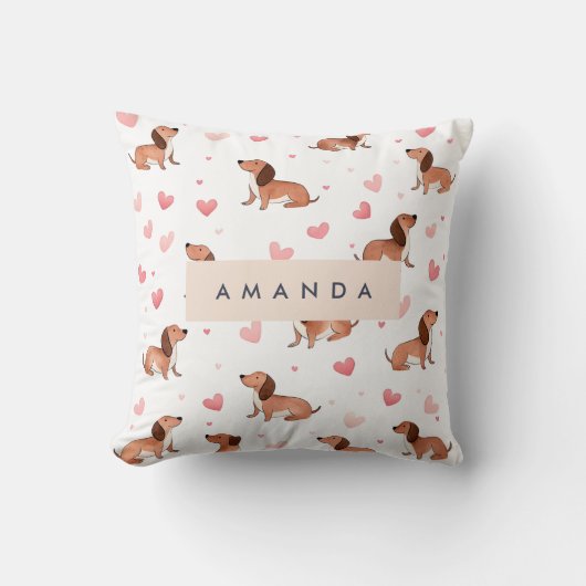 モノグラムパーソナライズされたかわいいダシュント犬 クッション (正面)