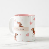 モノグラムパーソナライズされたかわいいダシュント犬 ツートーンマグカップ (正面左)