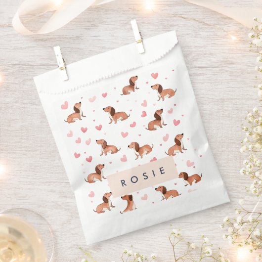 モノグラムパーソナライズされたかわいいダシュント犬 フェイバーバッグ (クリップ留めされた状態)