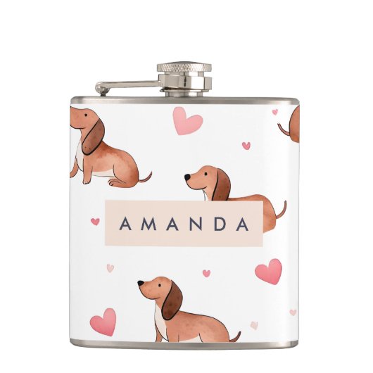 モノグラムパーソナライズされたかわいいダシュント犬 フラスク (正面)