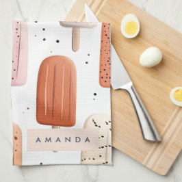 モノグラムパーソナライズされたかわいいポピュシクル模様 キッチンタオル