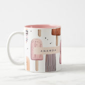 モノグラムパーソナライズされたかわいいポピュシクル模様 ツートーンマグカップ (左)