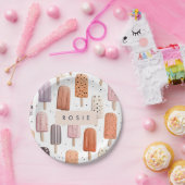 モノグラムパーソナライズされたかわいいポピュシクル模様 ペーパープレート (パーティー)