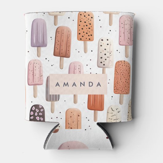 モノグラムパーソナライズされたかわいいポピュシクル模様 缶クーラー (正面)