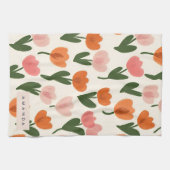 モノグラムパーソナライズされたかわいい春チューリップパターン キッチンタオル (横)