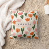 モノグラムパーソナライズされたかわいい春チューリップパターン クッション (ブランケット)