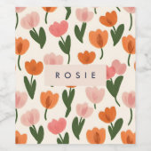 モノグラムパーソナライズされたかわいい春チューリップパターン ワインラベル (シングルラベル)