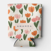モノグラムパーソナライズされたかわいい春チューリップパターン 缶クーラー (正面)