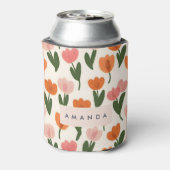 モノグラムパーソナライズされたかわいい春チューリップパターン 缶クーラー (缶裏面)