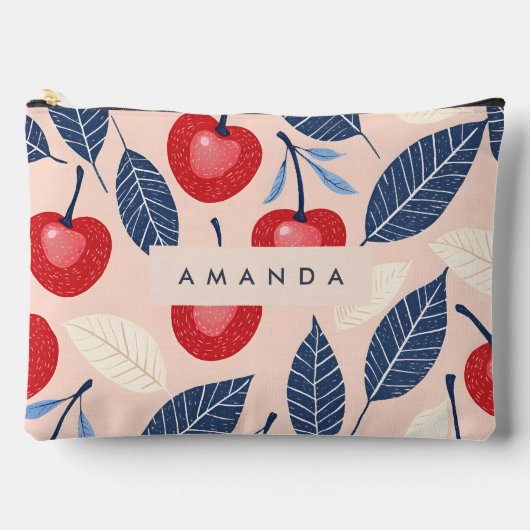 モノグラムパーソナライズされたさくらんぼ及び葉柄 アクセサリーポーチ (正面)