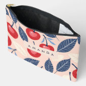 モノグラムパーソナライズされたさくらんぼ及び葉柄 アクセサリーポーチ (見開き)